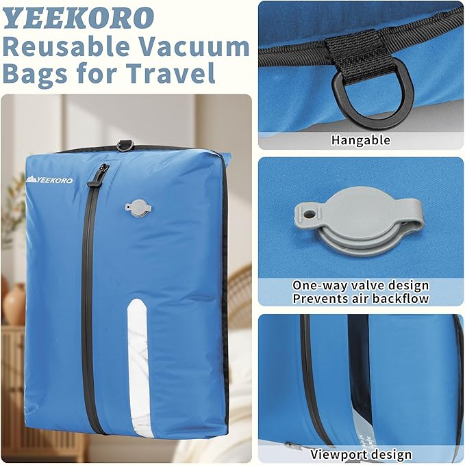 Vacuum Bag for Travel, Professional IPX8 Waterproof Reusable Vacuum Compression Bags for Travel Suitcases, Durable Space Saver Bag(1 Large,No Pump)