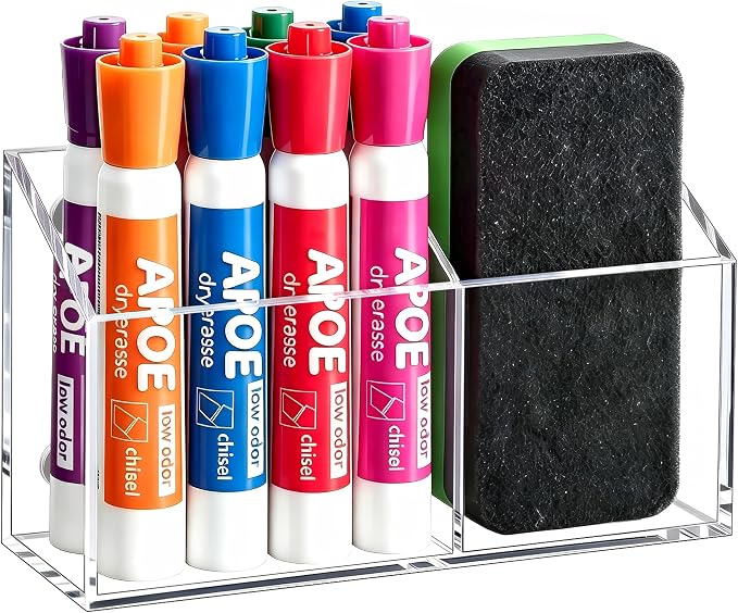 Magnetic Dry Erase Marker Holder for Whiteboard, Acrylic Magnet Pen Holder for Refrigerator Fridge, Marker Holder for Classroom Teacher, Pencil Cup, Office Accessories Decor, Locker Organizer
