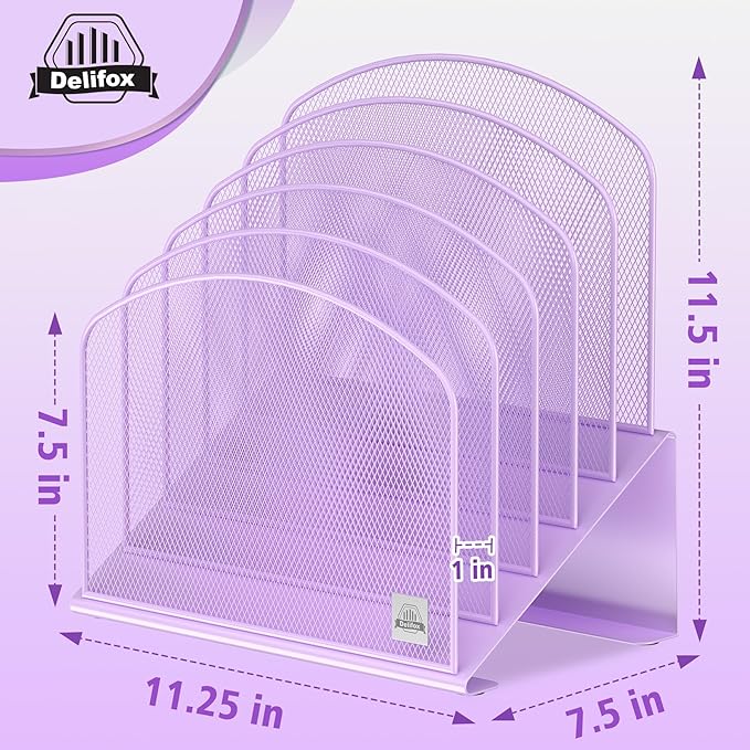 Delifox Inclined Desk File Organizer,Vertical File Folder Holder Stand Metal Rack File Sorter for Office Classroom Desktop Organization