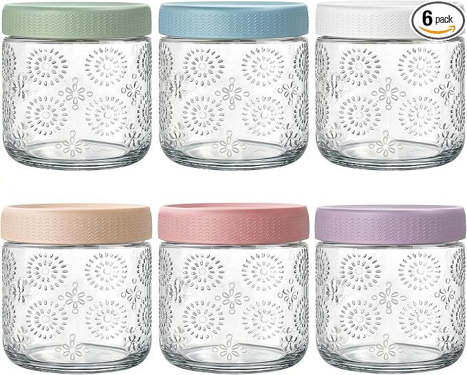 6 pack 16 oz Overnight Oats Containers with Lids, Glass Food Storage Container, Airtight Salad Jars, Mason Jars for Overnight Oats, Yogurt, Oatmeal, Salad, Coffee, Spices