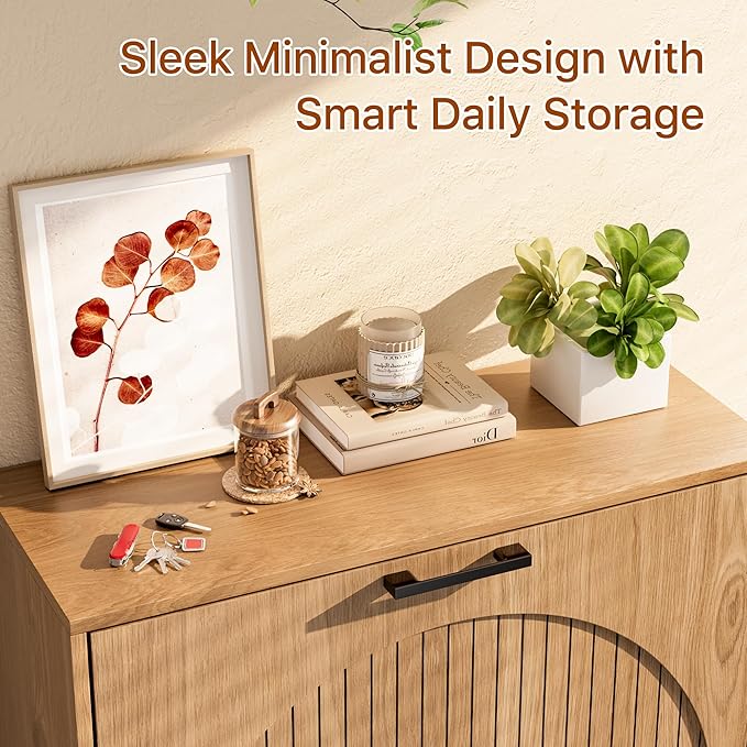 Farmhouse Shoe Cabinet Storage for Entryway, Slim Shoe Rack Cabinet with 3 Flip Drawers, Narrow Shoe Organizer Cabinet with Stylish Round Panel, Metal Leg and Handle