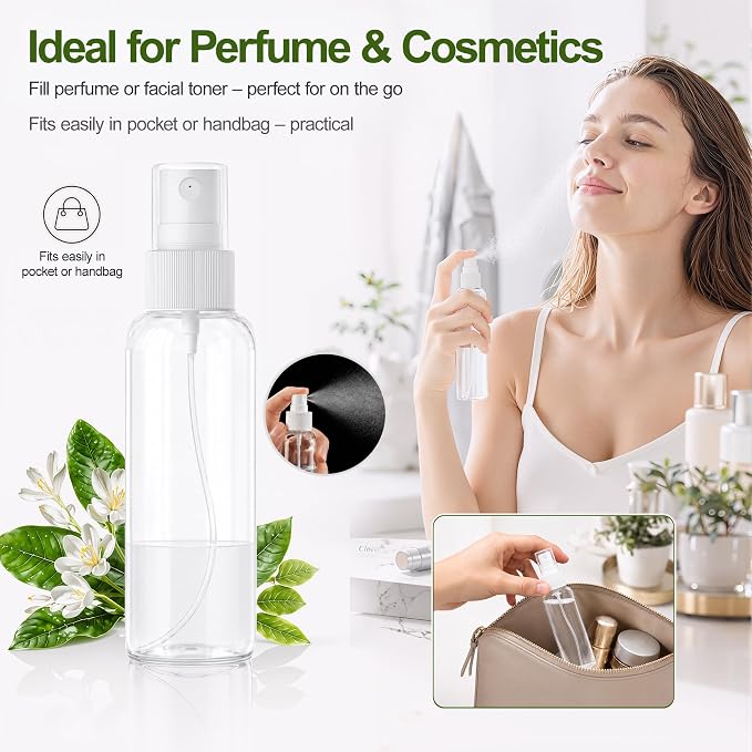 5-Pack Spray Bottles 3.4oz, Small Spray Bottle Empty Clear Plastic Bottle | Clear Plastic for Travel, for essential oils, perfume, cosmetics, cleaning, gardening, skin care, travel leak-proof