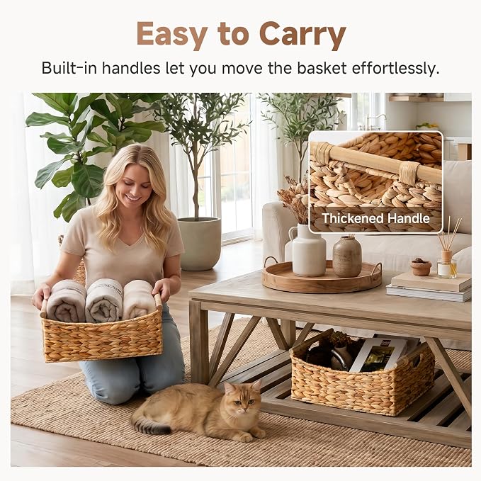 StorageWorks Large Wicker Baskets for Organizing, Water Hyacinth Storage Baskets with Handles, Woven Baskets for Pantry Storage, 16½" x 13" x 7½", 1-Pack