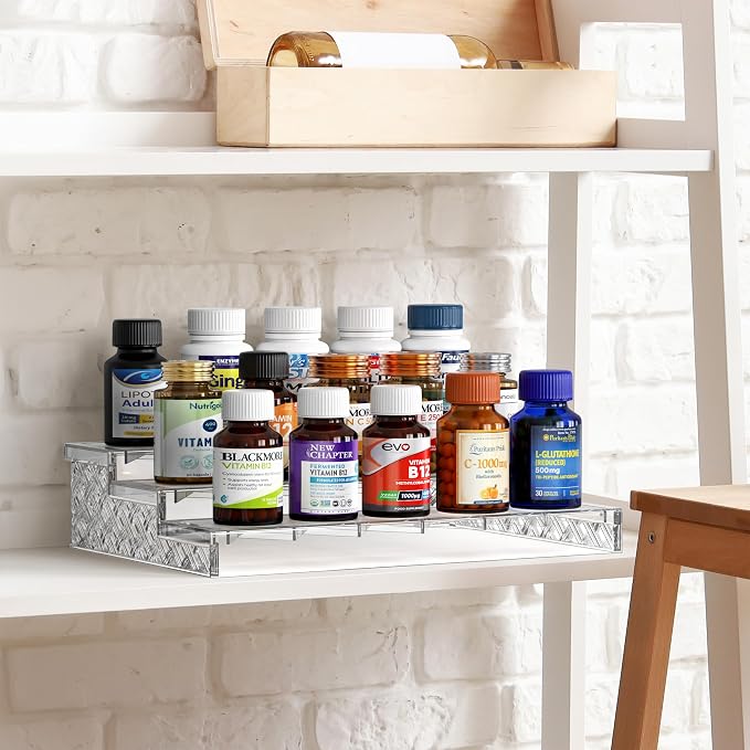 Simple Houseware 3-Tier Spice Shelf Countertop Display Organizer, Clear