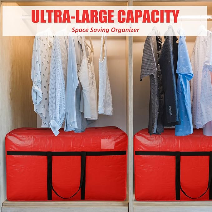 6 Pcs 66 Gallon Extra Large Moving Bags Heavy Duty Storage Bag with Strong Zipper Handle Foldable XXL Jumbo Storage Tote Packing Moving Box for College Dorm Travel Cloth Duffle (Red)