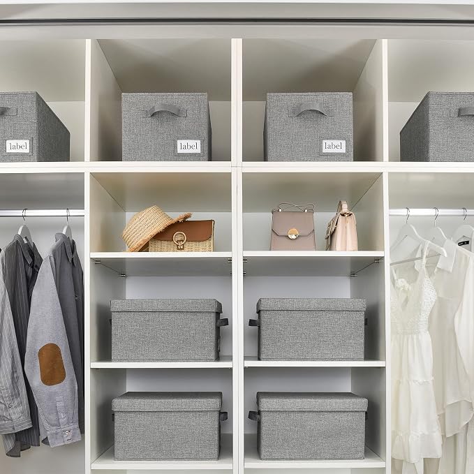 GRANNY SAYS Closet Storage Bins, Fabric Bins with Label Holder, Shelf Baskets for Organizing, Wardrobe Clothes Storage Boxes, Dark Gray, Large, 3-Pack