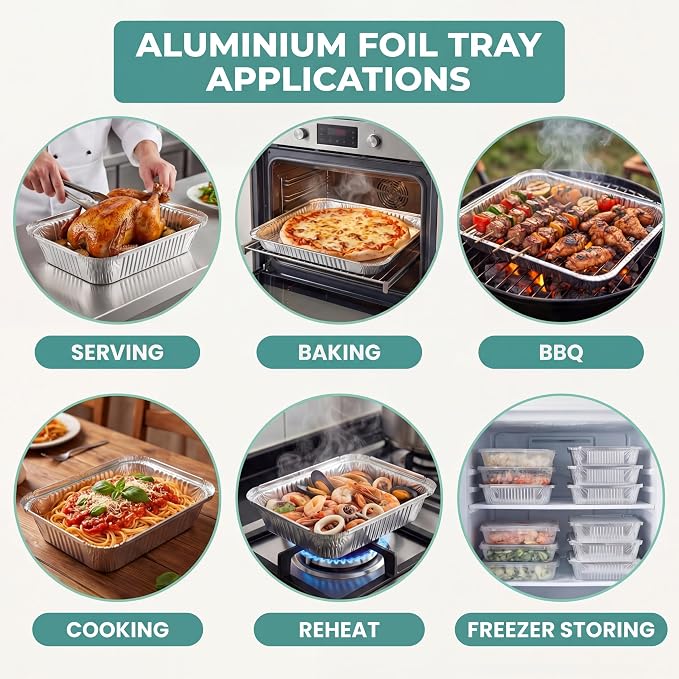 60 Pack Disposable Aluminum Pans with Lids, 10x7.5 and 7.3x5.3 Square 6.9x4.3 Square Combo Set, Disposable Baking and Cake Pan