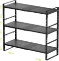 Expandable Shoe Rack Heavy-Duty Closet Organizer Adjustable Shelf Stackable Metal Framework for Entryway, Garage,RV,Pantry,Cabinet(Medium,3 Packs/Black)