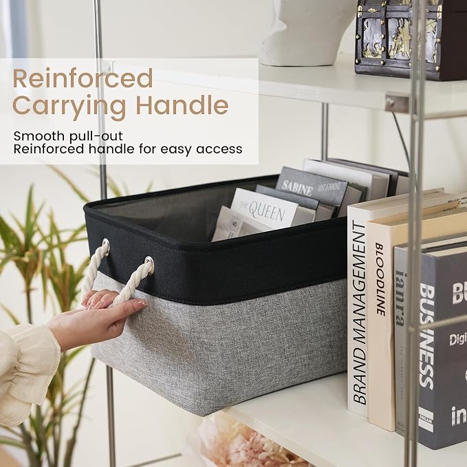 Large Storage Baskets- 15.7x11.8x8.26 inch Storage Bins for Shelves and Closet Organizing, Foldable Fabric Bin for Home Organization Clothes and Laundry (1-Pack, Black&Gray)