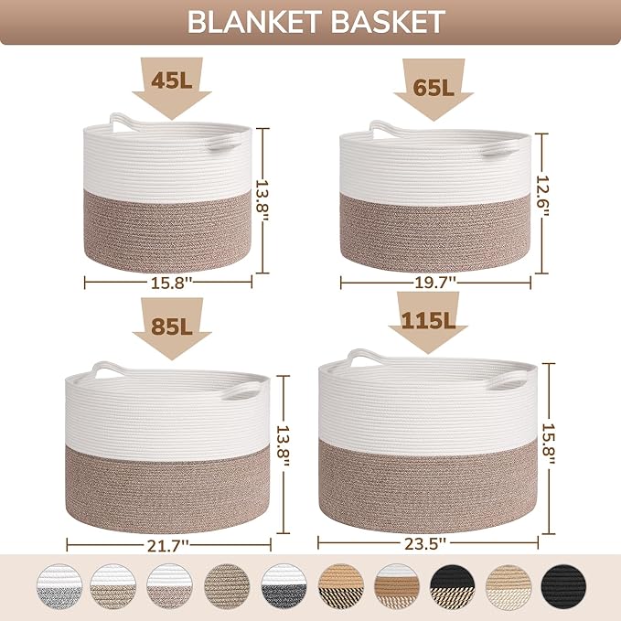Goodpick Large Wicker Basket for Blankets, Baby Toy Storage Basket, 65L | 19.7 x 19.7 x 12.6 In Baby Storage Basket for Nursery, Blanket Basket for Living Room, Laundry Basket for Towels, All Brown