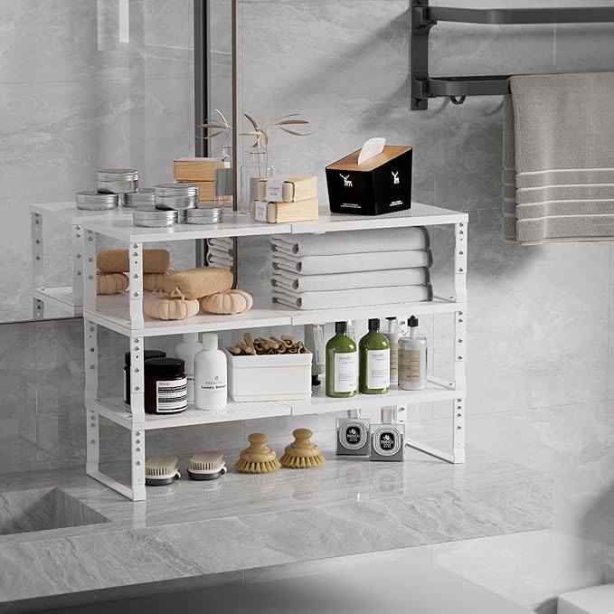 Expandable Spice Rack & Kitchen Cabinet Organizer - Stackable, Adjustable Shelves for Cabinets, Countertops, Cupboards & Pantries(1 Pack/Large/White)
