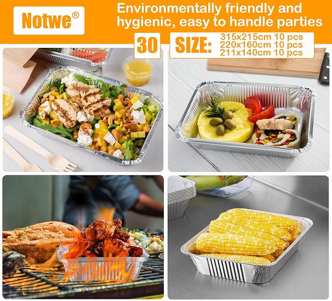 Notwoe® 40 Pack Disposable Aluminum Pans With Lids, 12x8 And 8x6 Square 8x5 6.9x4.3 Square Combo Set, Disposable Baking and Cake Pan. (40 Pack w/Lids)