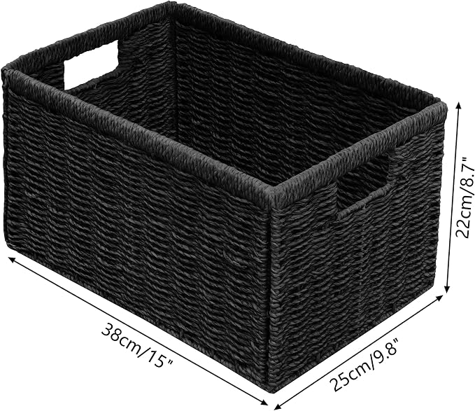 Vagusicc 2 Packs Large Wicker Storage Basket, Closet Storage Baskets Bins for Shelves, Decorative Collapsible Baskets for Organizing Clothes Toy Nursery Bathroom Organizers and Storage, Black