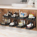 Sevenblue 4-Pack 2-Tier Under Sink Organizer with Pull Out Drawers | Multi-use kitchen & bathroom storage. Includes hanging hooks and cups. Black, space-saving cabinet design. 14.8 Inch