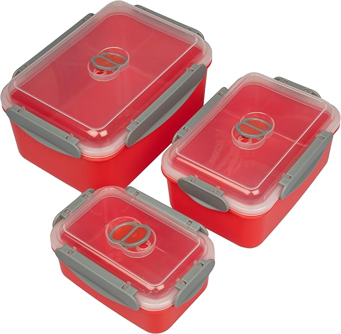 Microwave Vegetable Steamer Containers - 3 Pack Reusable Nesting Food Storage Large, Medium, Small - Meal Prep Containers, Store Leftovers -Locking Steam Vent Lids - BPA Free, Fridge and Freezer Safe