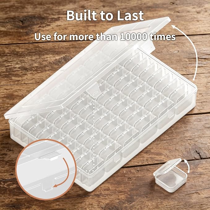Bead Organizer Box, 61pcs Clear Plastic Storage Containers Set, Large Capacity Small Bead Organizers and Storage Cases with Labels, for Jewelry, Crafts, Diamonds Storage