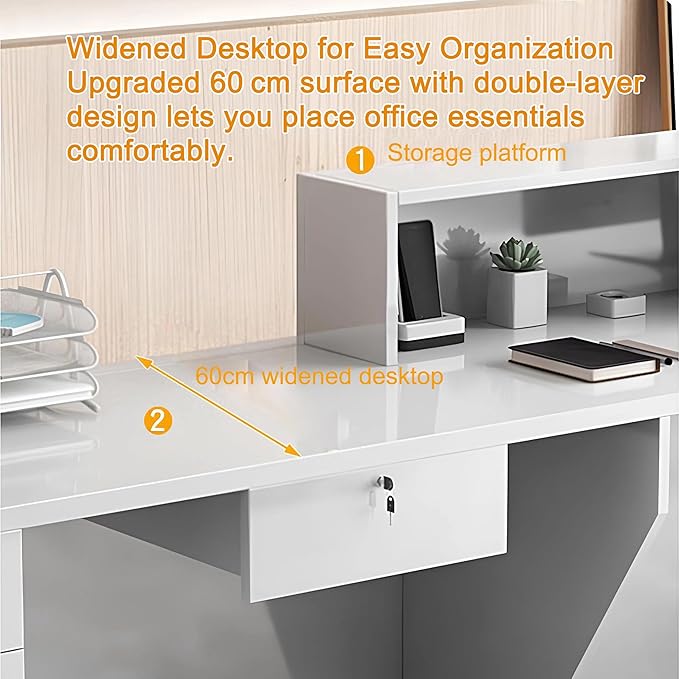 Modern Reception Desk with Counter, Front Desk Reception Counter with Lockable Drawer, Keyboard Tray & Storage Cabinet, Solid Wood Receptionist Table for Salon Office Lobby (C - Right, L 180cm/71in)
