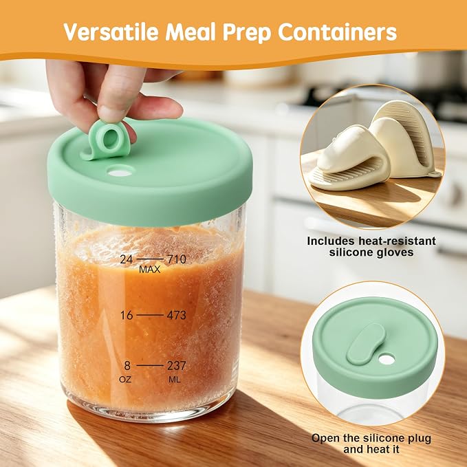 24oz Glass Soup Freezer Containers, 4Pcs Borosilicate Glass Soup Container with Vented Silicone Airtight Lid, Microwave & Freezer Safe Jars, Circular Meal Prep Storage for Stew, Sauc, Leftover