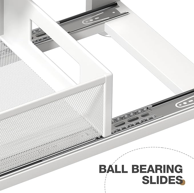 2 Pack Under Sink Organizer with Next-Gen Ball-Bearing Slides,2-Tier Pull Out Cabinet Storage,Height Adjustable Drawer Shelf for Bathroom,Kitchen,Laundry,Cabinet,Pantry(Patent Pending)