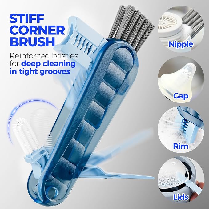 Holikme 6 Pack Bottle Brush 14" Stainless Steel Straw Cleaner Brush,Blue | Bottle Cleaner Brush, 3 Straw, Bottle Cleaning Brush for Water Bottle, Baby Bottle Brush, Antistatic Brushes
