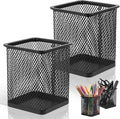 2 Pack Square Metal Pen Holder for Desk, 3.15 x 3.74 IN Pen Cups, Pencil Holder Workspace Organizers for School Office- Desk Accessories & Storage, Black