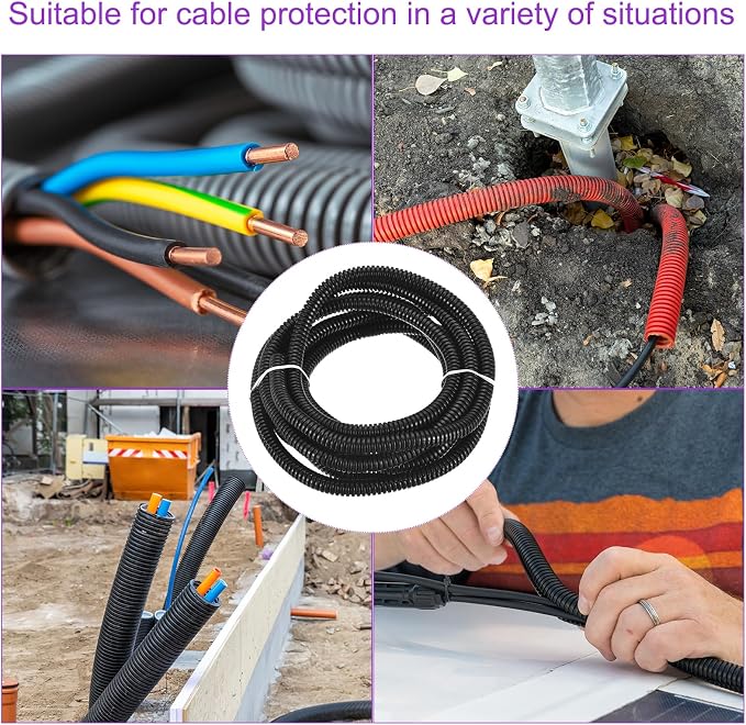 DMiotech 10ft Wire Loom Split Tubing 1/4 Inch(6.5 Mm) ID, Cord Protectors from Pet Flexible Conduit Cable Management for Office, Home, Garden, Black