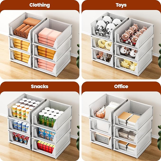 Mavivegue 4 Pack Stackable Closet Storage, Plastic Drawer Basket,Closet Organizers Storage Box for Cupboard,Bedroom, Kitchen, Bathroom, Office White