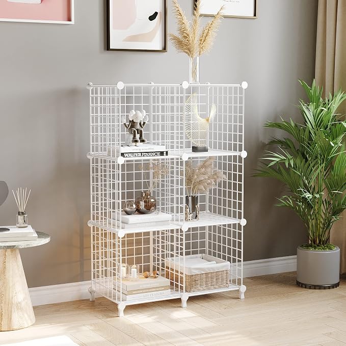 AWTATOS Wire Cube Storage, 6 Cube Closet Organizer Storage Shelf, White | Metal Cube Storage Shelves Bookshelf, Portable Closet Clothes Organizer, Wire Shelving for Bedroom, Home, Office