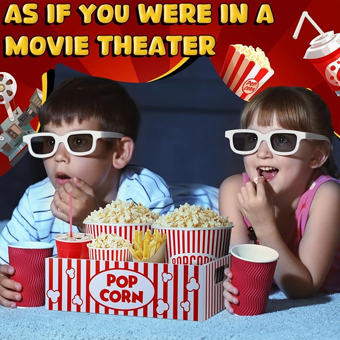 Movie Night Supplies Snack Trays with Handles Reusable Wooden Movie Gift Basket for Theater Popcorn Bucket Bowl Box Container Family Room Decor(Striped)