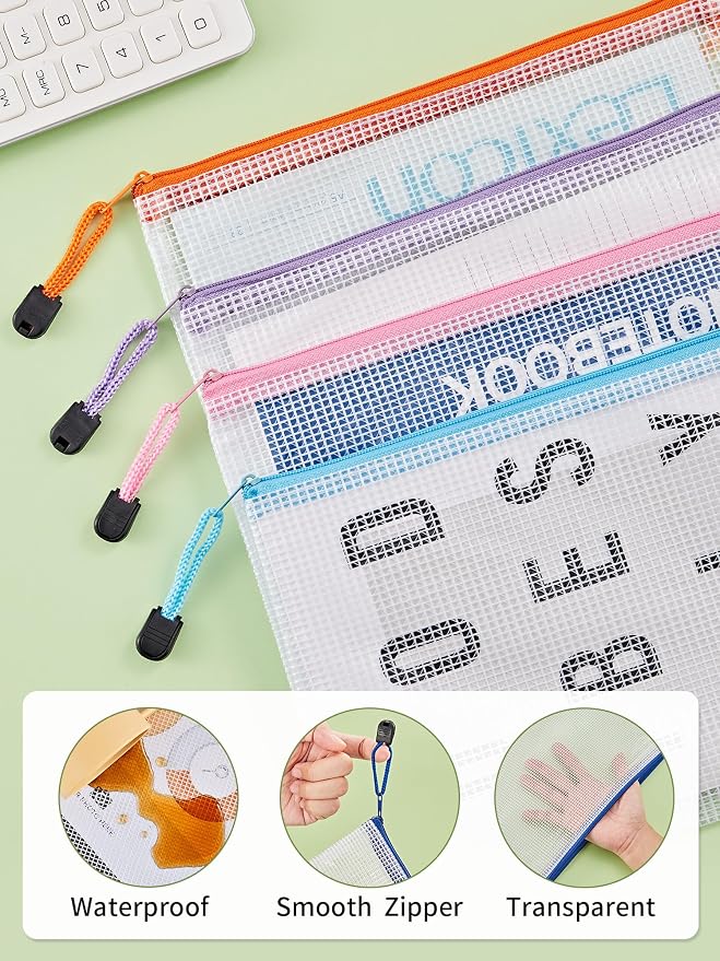 JARLINK 40 Pack 10 Colors Zipper Mesh Document Pouch, 6x9 Inch/A5, Plastic Water-Resistant File Bags, for School Office Supplies, Cosmetics Travel Storage, Assorted Color