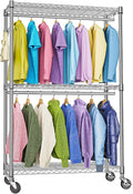 M MZG Heavy Duty Rolling Garment Rack 3 Tiers Adjustable Wire Shelving Clothes Rack with 2 Rods and Side Hooks,Storage Closet Clothing Rack with Wheels Chrome 15.7" D x 45.3" W x 79.6" H