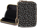 Credit Card Holder for Women,Small Rfid Wallet with Keychain Zipper,Cute PU Leather Card Case Wallet，Accordion Credit Card Wallets Gift,Dark Leopard Print A