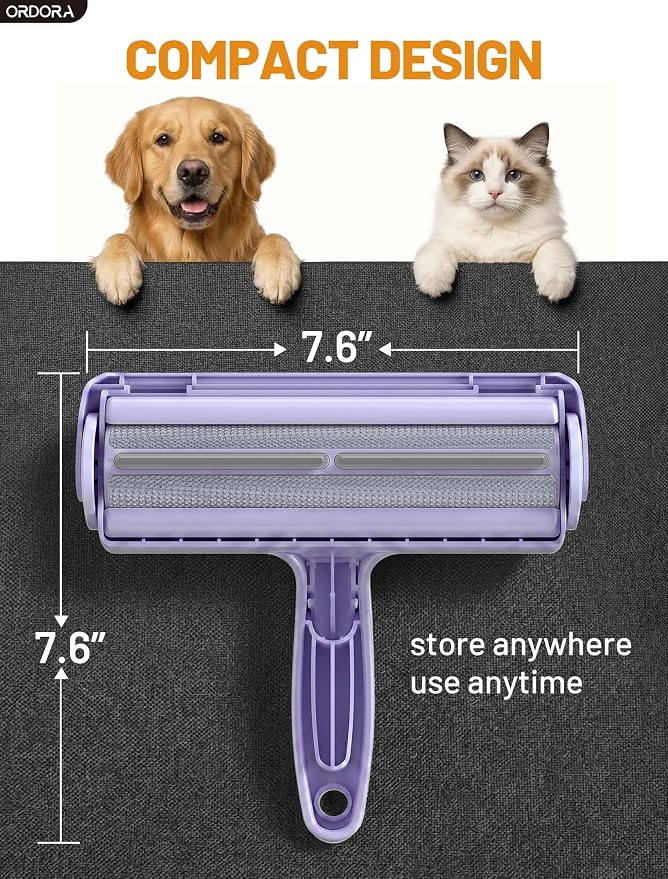 ORDORA Pet Hair Remover Roller, Reusable Lint Roller for Dog and Cat Hair | Portable Pet Hair Roller with Large Fur Bin for Couches, Bedding, Car, Rugs & Furniture, No Refills or Batteries, Pet Homes