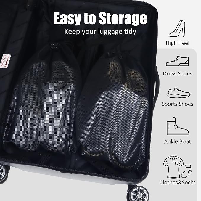 Gloppie Shoe Bags for Travel, (2-Pack) Shoe Storage Bag with Drawstring, Packing Organizer for Sneakers, Gym, Luggage, Closet, Weekender Overnight Travel Essentials