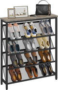 CHOEZON Shoe Rack, 5-Tier Slanted Shoe Storage Shelf, Narrow Shoe Rack for Entryway, Shoe Organizer with Adjustable Feet, Slim Shoe Shelf with Wooden Top and Metal Frame, Greige and Black TXJ02BG