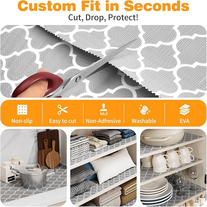 Coavas Shelf and Drawer Liner, Non Slip Extra Grip Non Adhesive Waterproof Thickened Cabinet Mat, Easy Cut for Kitchen Pantry Bathroom Dresser Cupboard (Gray, 24IN x 10FT)