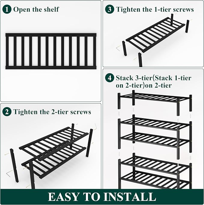 Smiry Bamboo Shoe Rack, 5 Tier Free Standing Wooden Shoe Organizer, Stackable Wood Shoe Storage Shelf for Closet, Entryway, 12 Vertical Slats, 2+2+1 Stack Standard Legs, 26.8"x11"x32.5", Black