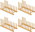 HBlife 4pcs Heighten Bamboo Wooden Dish Drying Rack Plate Pot Lid Organizer | Plate Bowl Cup Book Pot Lid Cutting Board Stand, Drainer Storage Holder Organizer, For Kitchen Cabinet, 8 Slots