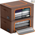 Sorbus® Storage Bins Boxes, Foldable Stackable Container Organizer Basket Set with Large Clear Window & Carry Handles, for Bedding, Linen, Clothes (Brown)
