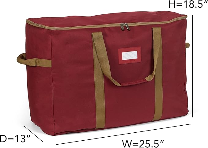 Covermates Keepsakes Adjustable Ornament Storage Bag – Heavy-Duty Polyester, Padded Dividers & FlexGrid Trays – Protective Holiday Ornament Organizer with Handles & Label Window, Red