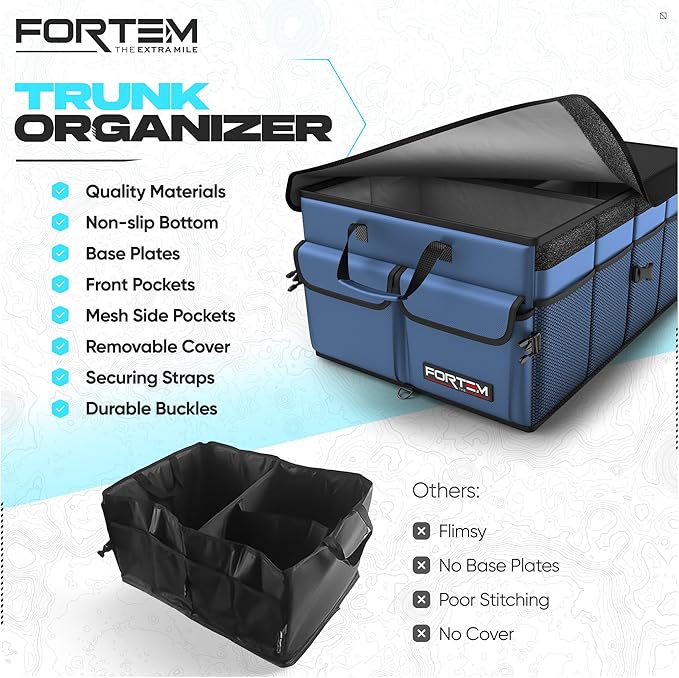FORTEM Trunk Organizer For SUV Car Trunk Organizer, Foldable Storage, Car Accessories for Women Men, Collapsible Bag, 600D Oxford, Non Slip Bottom, Straps, Soft Cover (65L)