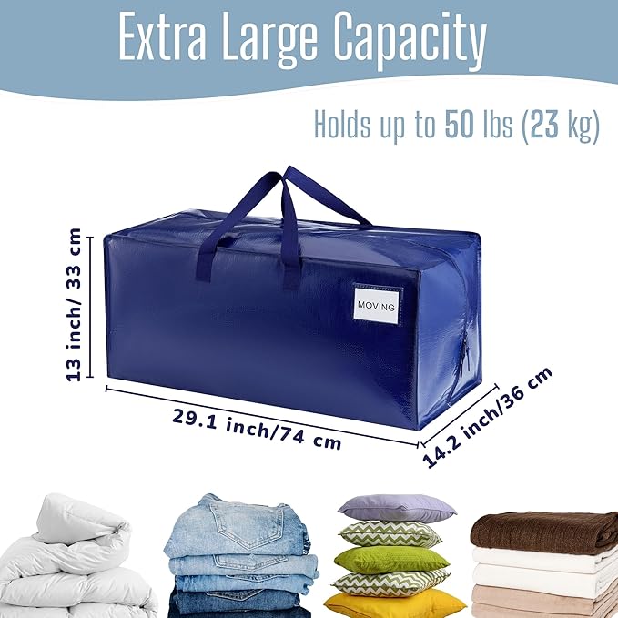VENO 4 Pack Heavy Duty Moving Bags with Backpack Straps, Zippers & Handles, Extra Large Packing Bags for College Dorm Essentials, Moving Supplies Alternative to Cardboard Moving Boxes