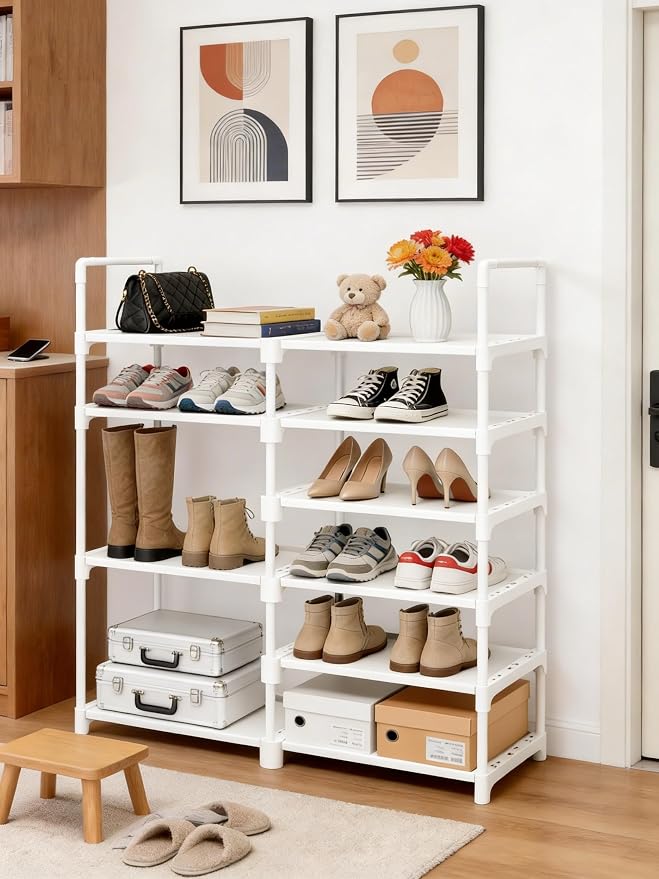 6-Tier Shoe Rack Large Capacity,Durable Shoe Organizer Storage for 20-26 Pairs of Shoes and Boots,Heavy Duty Free Standing Shoe Stand for Closet,Entryway and Garage (White)