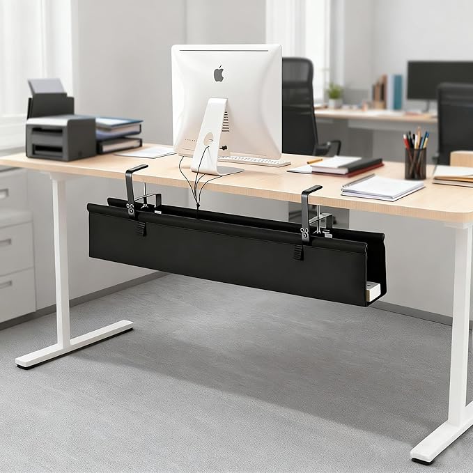 Oxford Cloth Under Desk Cable Management Tray,No-Drill 48" Desk Cable Management Organizer with Clip/Screw Installation,Holds Up to 70 lbs,Fabric Cable Management for Home,Office & Gaming Computer