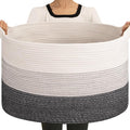 OIAHOMY 90L Extra Large Blanket Basket - Decorative Cotton Rope Storage Basket for Bedroom, Living Room & Nursery - Woven Laundry Hamper for Organizing Blankets, Clothes & Toys - Black and White