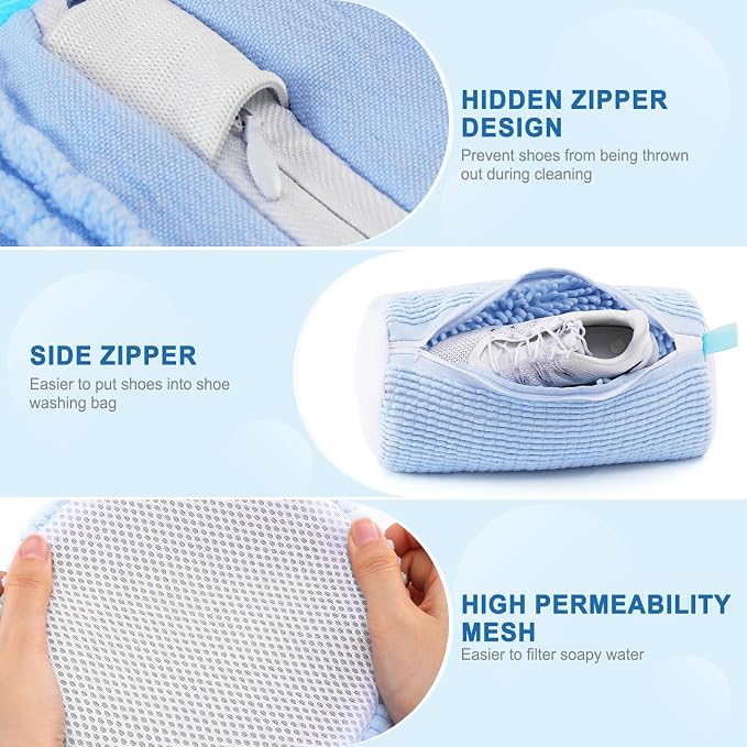 Aship Shoe Washing Machine Bag, Laundry Shoes Bag for Washer & Dryer - 2PC Reusable Shoe Cleaning Bag for Sneakers,Tennis Shoes, 360° Deep Cleaning With Self-locking Zipper for All Shoes Sizes - Blue
