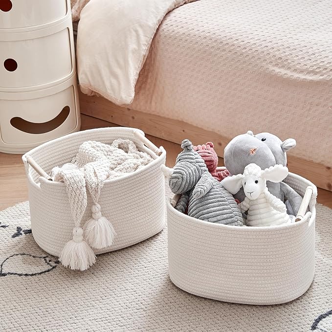 R RUNKA 3 Pack Storage Basket for Cabinet and Toy Organization - 13"x9.8"x8.7" Baskets for Storage - Baby Toy Bin - Toy Storage Organizer - Ideal for Empty Gift Baskets to Fill-White