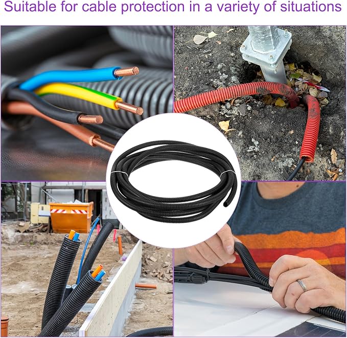 DMiotech 25ft Wire Loom Split Tubing 3/8 Inch, Cord Protectors from Pet Flexible Conduit Cable Management for Office Home Garden, Black