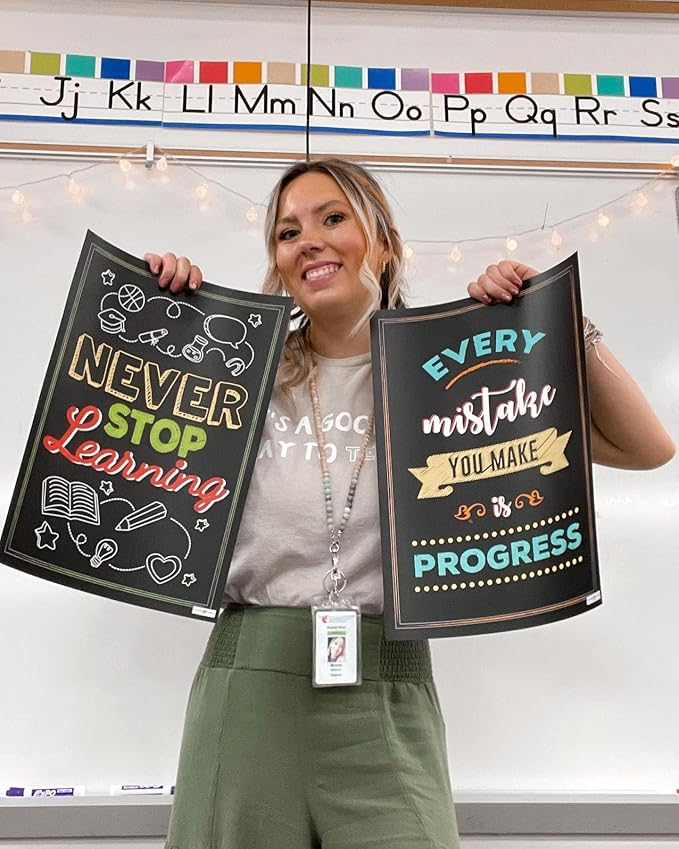 Flora Maria Shop 32 Set of 64 Motivational Posters,1 Free Inspirational Poster, Positive Classroom Decorations Quotes & Teacher Bulletin Boards, Growth Mindset for Elementary, Middle, High Schools