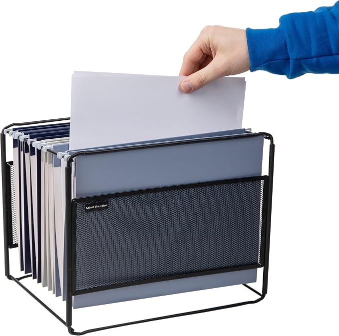 Mind Reader Hanging File Folder Organizer, Desktop Organizer, Storage, Office, Metal Mesh, Black